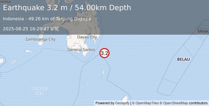 Earthquake MINDANAO, PHILIPPINES (3.2 m) (2025-08-25 16:29:47 UTC)