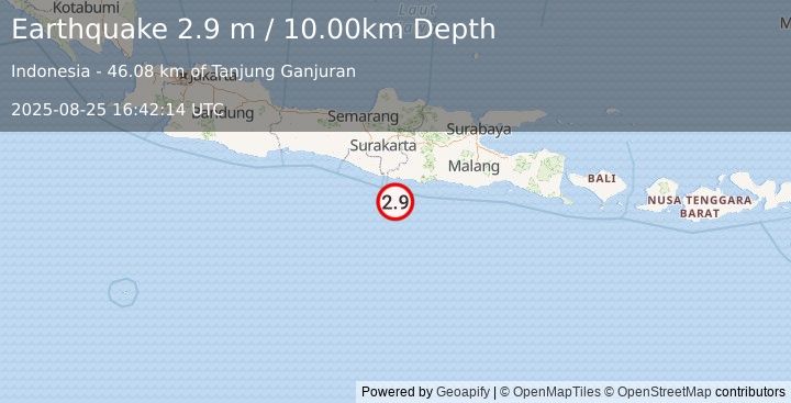 Earthquake JAVA, INDONESIA (2.9 m) (2025-08-25 16:42:14 UTC)