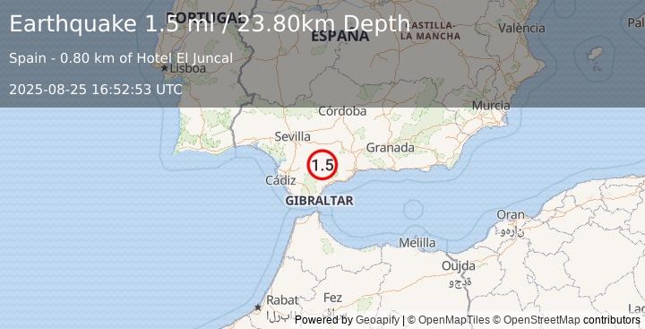 Earthquake STRAIT OF GIBRALTAR (1.5 ml) (2025-08-25 16:52:53 UTC)