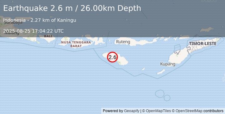 Earthquake SUMBA REGION, INDONESIA (2.6 m) (2025-08-25 17:04:22 UTC)