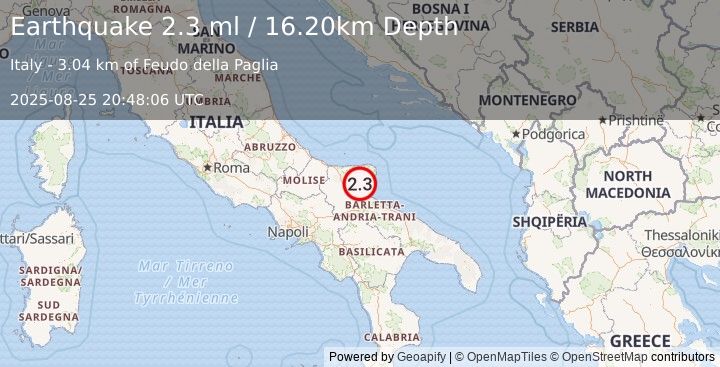 Earthquake SOUTHERN ITALY (2.3 ml) (2025-08-25 20:48:06 UTC)