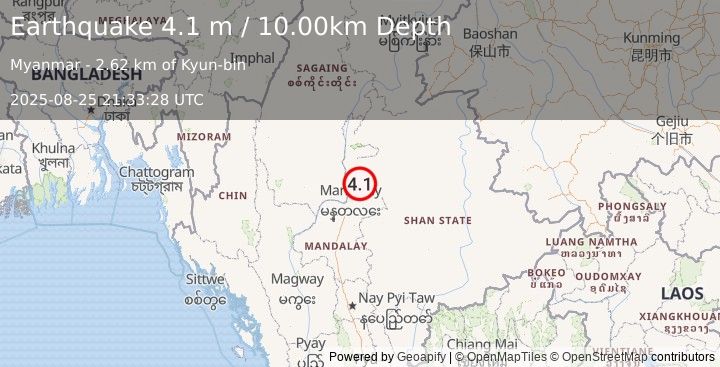 Earthquake MYANMAR (4.1 m) (2025-08-25 21:33:28 UTC)