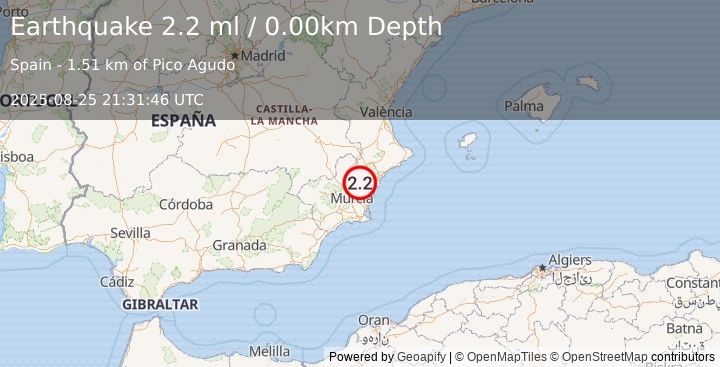 Earthquake SPAIN (2.2 ml) (2025-08-25 21:31:46 UTC)