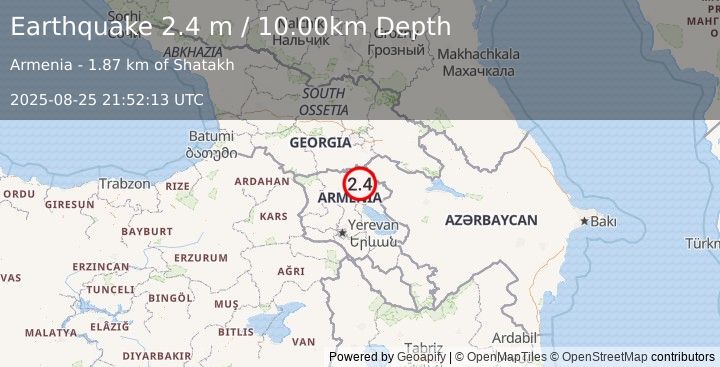 Earthquake ARMENIA (2.4 m) (2025-08-25 21:52:13 UTC)