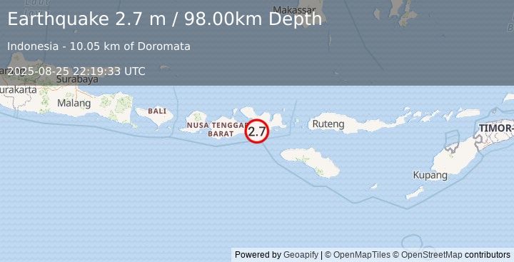 Earthquake SUMBAWA REGION, INDONESIA (2.7 m) (2025-08-25 22:19:33 UTC)