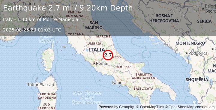 Earthquake CENTRAL ITALY (2.7 ml) (2025-08-25 23:01:03 UTC)