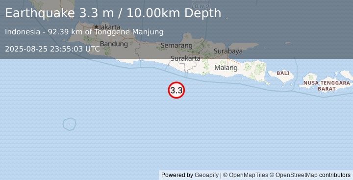 Earthquake JAVA, INDONESIA (3.3 m) (2025-08-25 23:55:03 UTC)