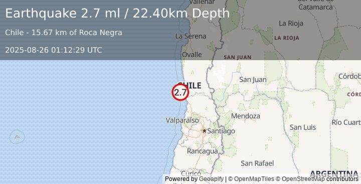 Earthquake OFFSHORE COQUIMBO, CHILE (2.7 ml) (2025-08-26 01:12:29 UTC)