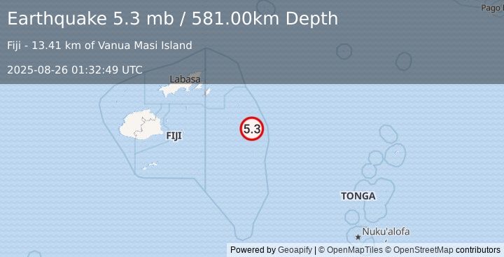 Earthquake FIJI REGION (5.4 mb) (2025-08-26 01:32:48 UTC)
