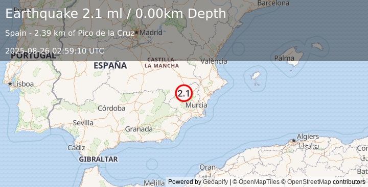 Earthquake SPAIN (2.1 ml) (2025-08-26 02:59:10 UTC)