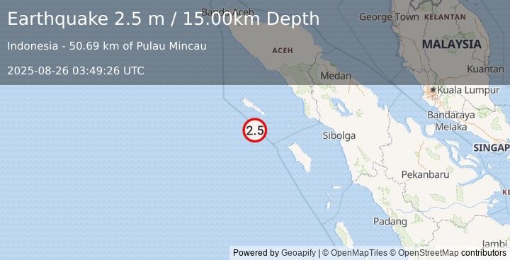 Earthquake NIAS REGION, INDONESIA (2.5 m) (2025-08-26 03:49:26 UTC)