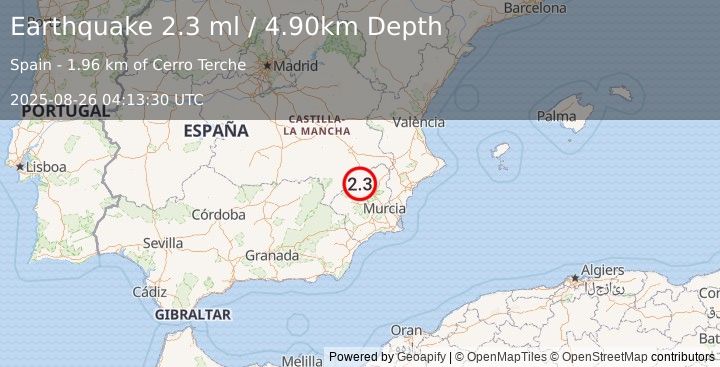 Earthquake SPAIN (2.3 ml) (2025-08-26 04:13:30 UTC)