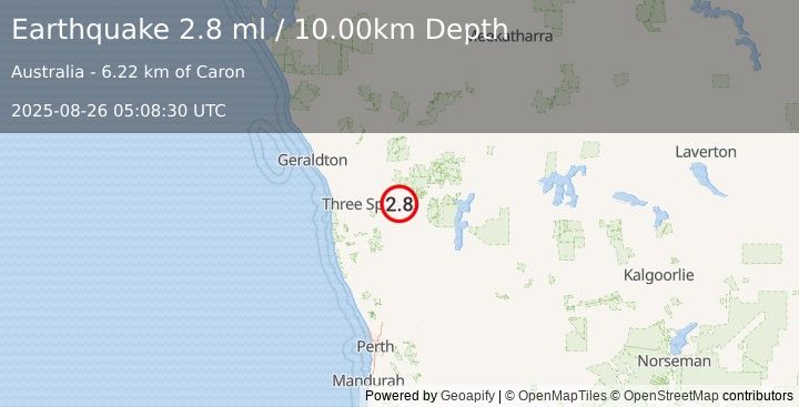 Earthquake WESTERN AUSTRALIA (2.8 ml) (2025-08-26 05:08:30 UTC)