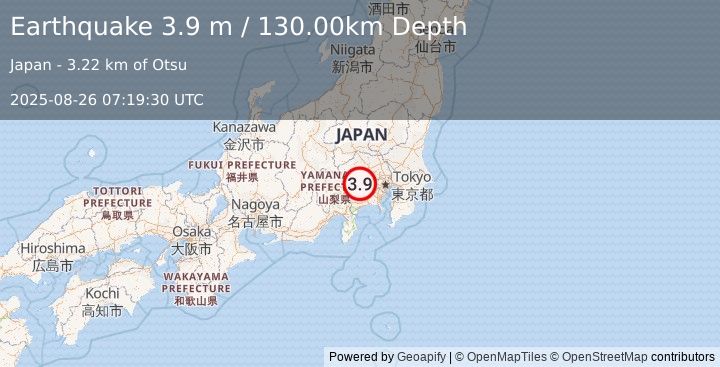Earthquake NEAR S. COAST OF HONSHU, JAPAN (3.9 m) (2025-08-26 07:19:30 UTC)