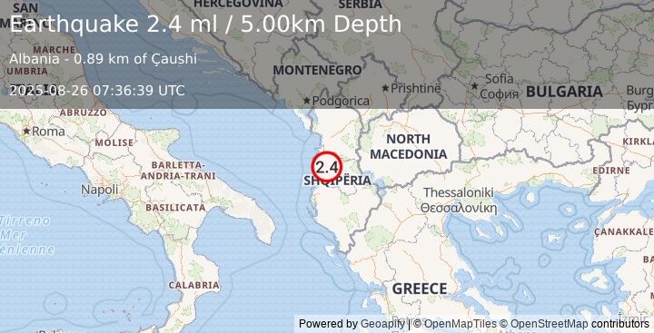 Earthquake ALBANIA (2.4 ml) (2025-08-26 07:36:39 UTC)