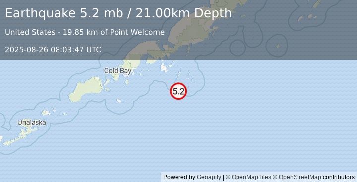 Earthquake ALASKA PENINSULA (5.1 mb) (2025-08-26 08:03:48 UTC)