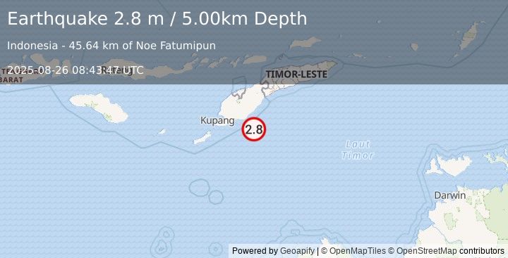 Earthquake TIMOR REGION, INDONESIA (2.8 m) (2025-08-26 08:43:47 UTC)