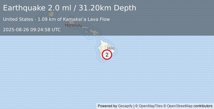 Earthquake ISLAND OF HAWAII, HAWAII (2.0 ml) (2025-08-26 09:24:58 UTC)