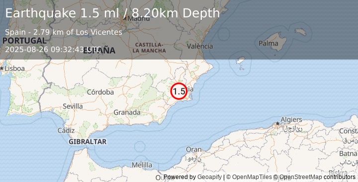 Earthquake SPAIN (1.5 ml) (2025-08-26 09:32:43 UTC)