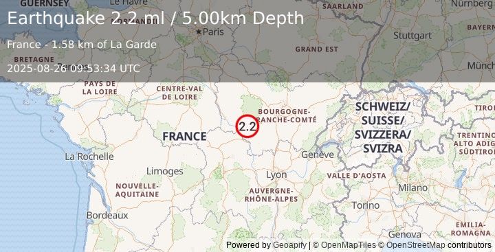 Earthquake FRANCE (2.2 ml) (2025-08-26 09:53:34 UTC)