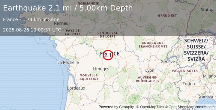 Earthquake FRANCE (2.1 ml) (2025-08-26 10:00:37 UTC)