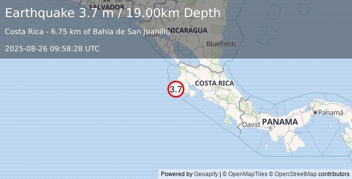 Earthquake OFF COAST OF COSTA RICA (3.7 m) (2025-08-26 09:58:28 UTC)