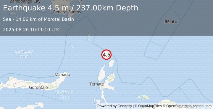 Earthquake HALMAHERA, INDONESIA (4.5 m) (2025-08-26 10:11:10 UTC)