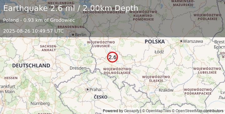 Earthquake POLAND (2.6 ml) (2025-08-26 10:49:57 UTC)