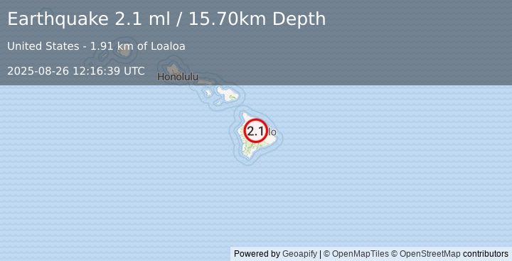 Earthquake ISLAND OF HAWAII, HAWAII (2.2 ml) (2025-08-26 12:16:37 UTC)