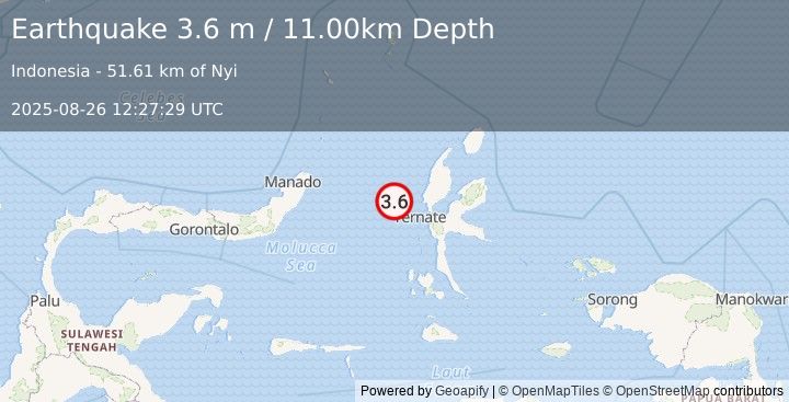 Earthquake MOLUCCA SEA (3.6 m) (2025-08-26 12:27:29 UTC)