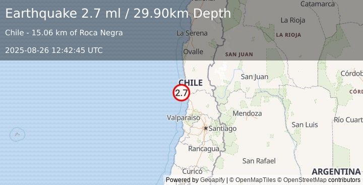 Earthquake OFFSHORE COQUIMBO, CHILE (2.7 ml) (2025-08-26 12:42:45 UTC)