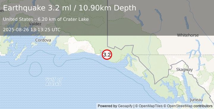 Earthquake SOUTHERN ALASKA (3.2 ml) (2025-08-26 13:13:25 UTC)