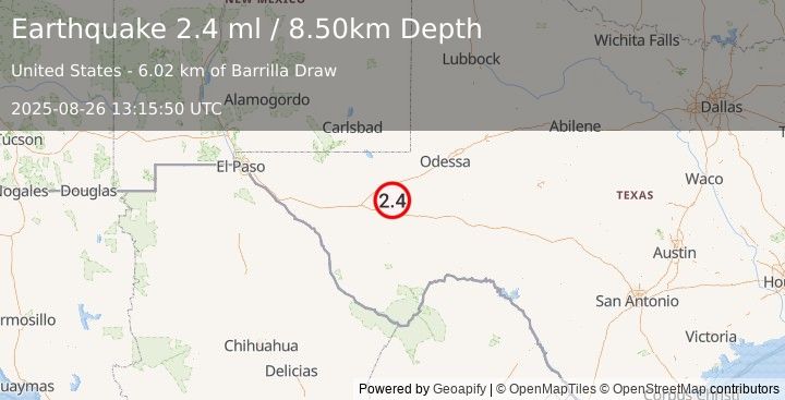 Earthquake WESTERN TEXAS (2.4 ml) (2025-08-26 13:15:50 UTC)