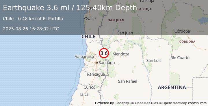 Earthquake VALPARAISO, CHILE (3.6 ml) (2025-08-26 16:28:02 UTC)