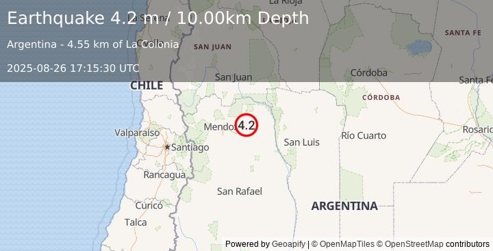Earthquake MENDOZA, ARGENTINA (4.2 m) (2025-08-26 17:15:30 UTC)