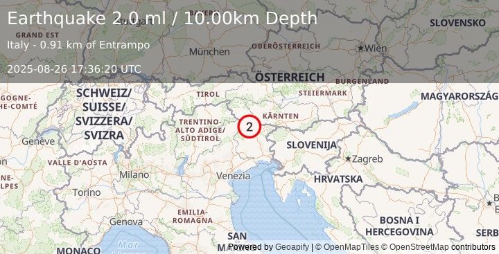 Earthquake NORTHERN ITALY (2.0 ml) (2025-08-26 17:36:19 UTC)