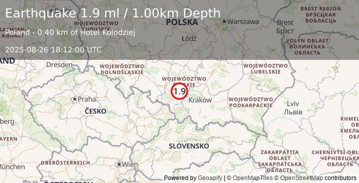 Earthquake POLAND (1.9 ml) (2025-08-26 18:12:00 UTC)