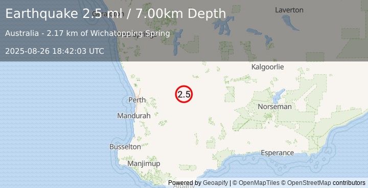 Earthquake WESTERN AUSTRALIA (2.5 ml) (2025-08-26 18:42:03 UTC)