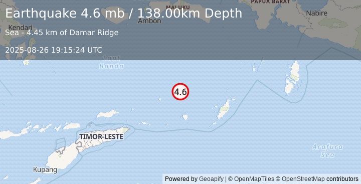 Earthquake BANDA SEA (4.6 mb) (2025-08-26 19:15:26 UTC)