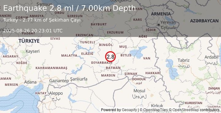 Earthquake EASTERN TURKEY (2.8 ml) (2025-08-26 20:23:01 UTC)