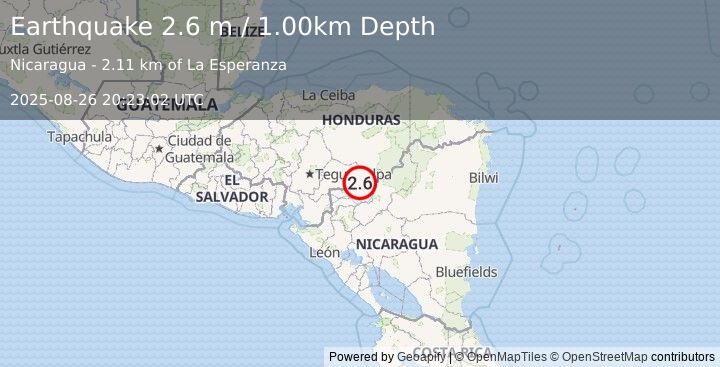 Earthquake NICARAGUA (2.6 m) (2025-08-26 20:23:02 UTC)