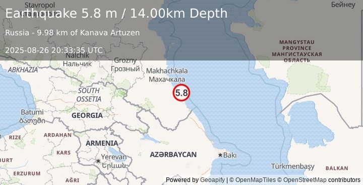 Earthquake CASPIAN SEA (5.5 mb) (2025-08-26 20:33:33 UTC)