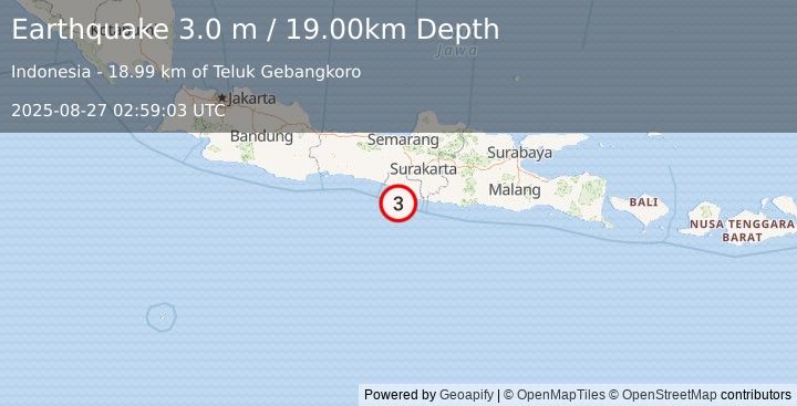 Earthquake JAVA, INDONESIA (3.0 m) (2025-08-27 02:59:03 UTC)