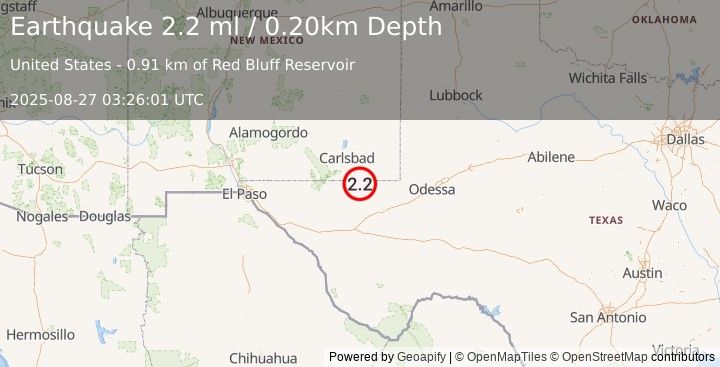 Earthquake WESTERN TEXAS (2.5 ml) (2025-08-27 03:25:52 UTC)