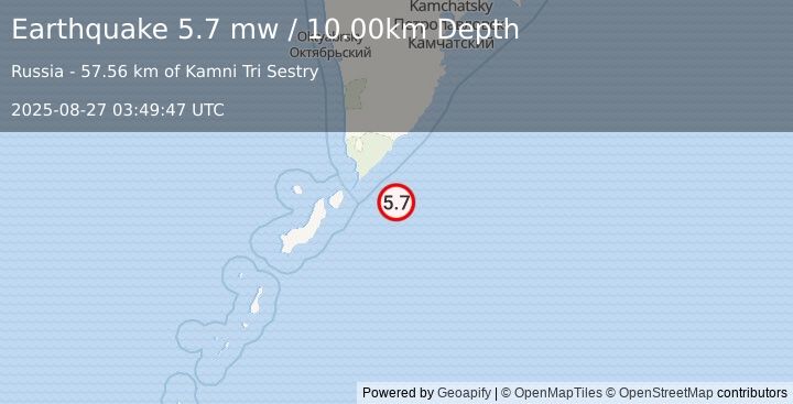 Earthquake KURIL ISLANDS (6.0 mw) (2025-08-27 03:49:51 UTC)