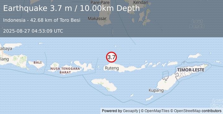 Earthquake FLORES SEA (3.7 m) (2025-08-27 04:53:09 UTC)