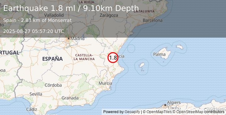 Earthquake SPAIN (1.8 ml) (2025-08-27 05:57:20 UTC)