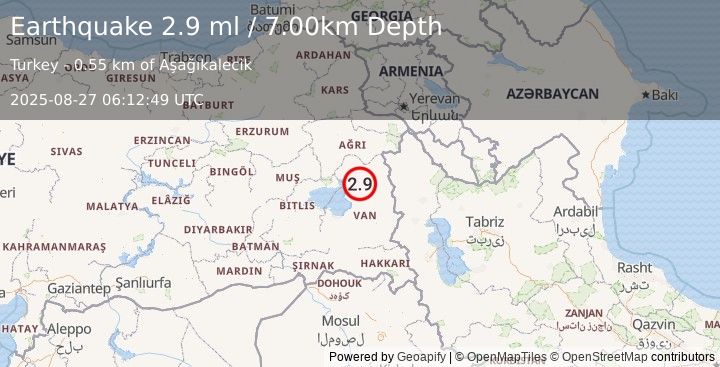 Earthquake EASTERN TURKEY (2.9 ml) (2025-08-27 06:12:49 UTC)