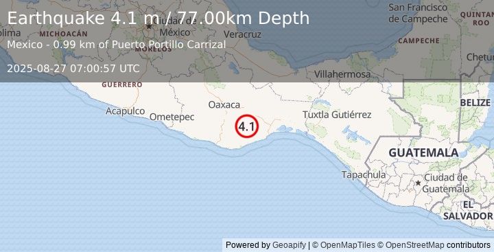 Earthquake OAXACA, MEXICO (4.1 m) (2025-08-27 07:00:57 UTC)