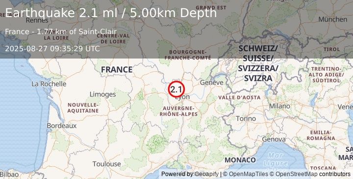 Earthquake FRANCE (2.1 ml) (2025-08-27 09:35:29 UTC)
